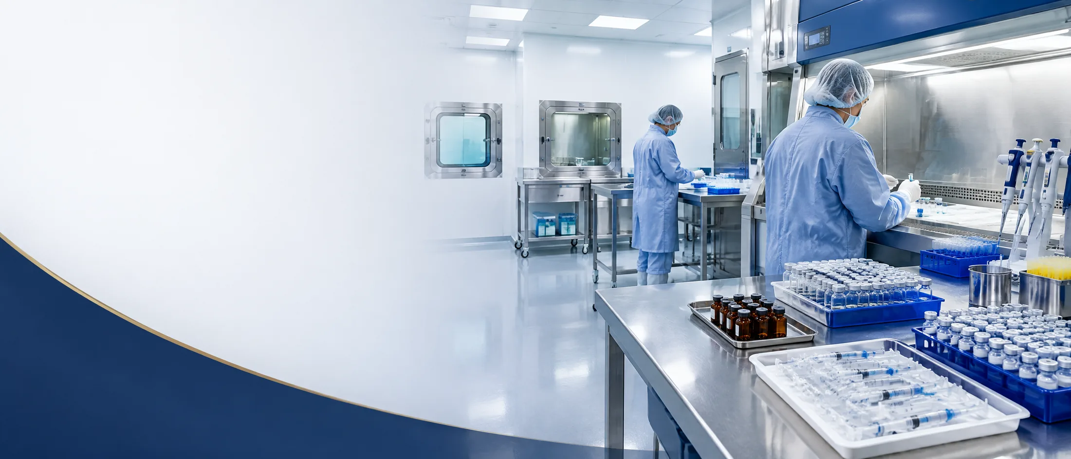 Pharmaceutical cleanroom manufacturing environment with sterile vial production